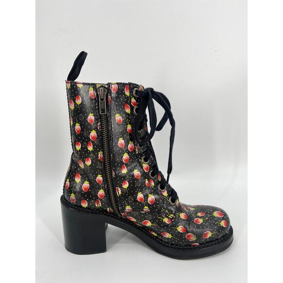 ANNA SUI Floral Leather Printed Lace Up Combat Boots Size 7 - Picture 3 of 8